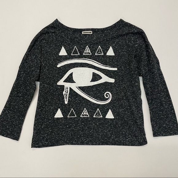 NOISY May "Eye of Horus" 3/4 Sleeve Top, Textured Marled Grey, Size Small​ - Picture 2 of 8
